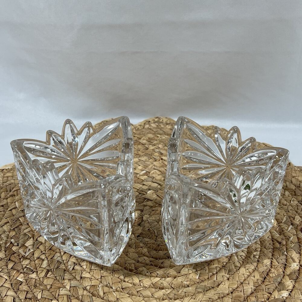 Vintage Mikasa Crystal Fire Blossom Triangle Votive Candle 2 Holders Triangular - Picture 1 of 12